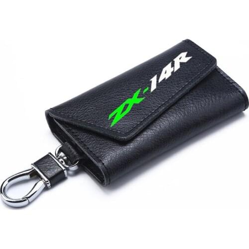3D cowhide Key key case Holder Chain Collection Keychain forKawasaki ZX-14R ZX 14R ABS Logo Motorcycle Badge Keyring