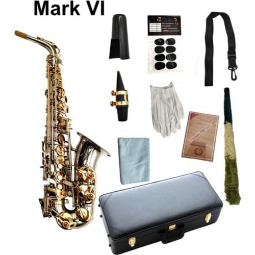 Brand New MARK VI Alto Saxophone E Flat Nickel-Plated Gold keys Woodwind Instrument With Case Mouthpiece Golves Free Shipping