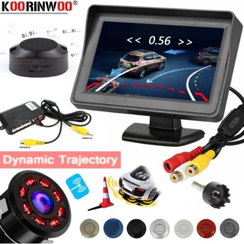 Koorinwoo Wireless Car Parking Sensor 4 Trajectory Moving Guide Bumper Reverse camera Radar Detector Parktronic for Cars Monitor
