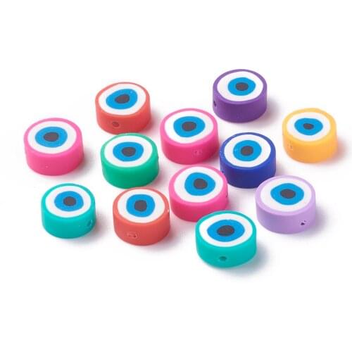 1000Pcs Evil Eyes Handmade Polymer Clay Beads Mixed Color Flat Round Beads for DIY Bracelet Necklace Jewelry Making Supplies