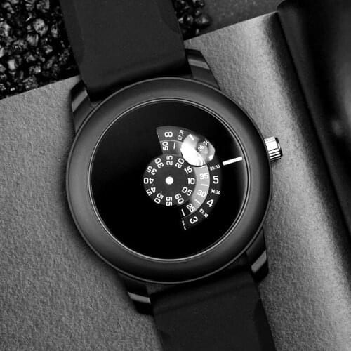 Gift Enmex creative style men wristwatch black discs face creative design stainless steel band brief casual quartz watch
