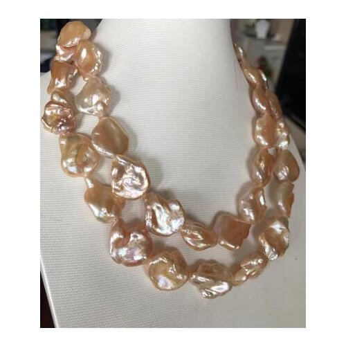 Double strand14-16mm south sea gold pink pearl necklace 18"19" KKK