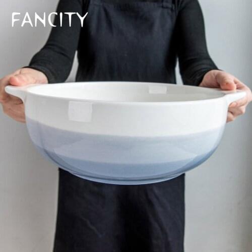 FANCITY Extra large thickened double-ear ceramic soup bowl