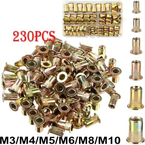 230PCS Assorted M3/4/5/6/8/10 Threaded Insert Rivet Nuts Furniture Nuts Zinc alloy Thread For Wood Insert Nut Fasteners