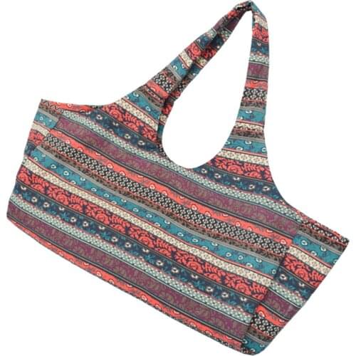 Printed Canvas Yoga Mat Bag Fashion Single Shoulder Bag Drawstring Sports Bag Large Capacity Ethnic Style Yoga Bag (Colorful)