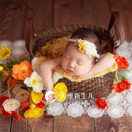 Jane Z Ann Newborn Children Photography Shooting Props Basket Lace Mat Simulation Poppy Flower Shooting Props Theme