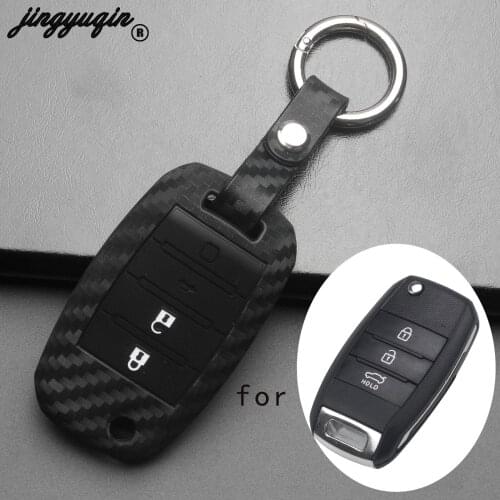Jingyuqin For 13-16 Kia Optima Sportage Fob Soul Rio Forte Carens 2018 Car Styling Silicone Carbon Protection Key Cover Case