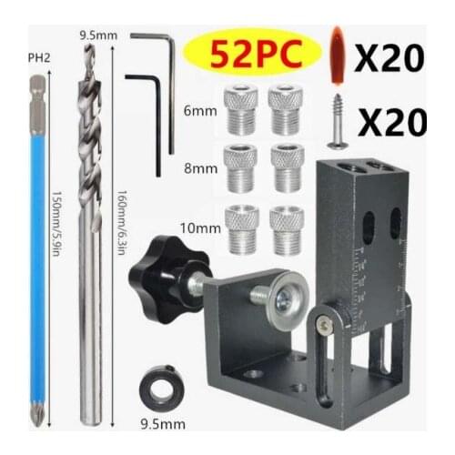 Pocket Hole Jig Kit Woodworking Pocket Hole Screw Jig 15 Degree Oblique Angle Hole Locator Positioner Dowel Drill Joinery Kit