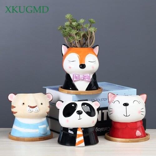 Creative Ceramic Cartoon Cute Animal Fleshy Flower Pot Living Room Sitting On The Balcony Plant Pot Home Decorat Ornaments