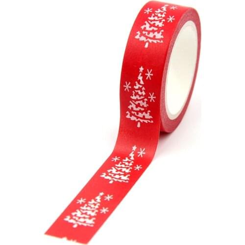 1PC 15mm*10m White Snow Christmas Tree Red Washi Tapes for Scrapbooking Stickers Masking Tapes School Supplies stationery