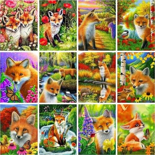 LUOVIZEM DIY 5D Diamond Painting Cute Fox Animal Full Square/Round Drill Mosaic Embroidery Cross Stitch Home Decor Picture