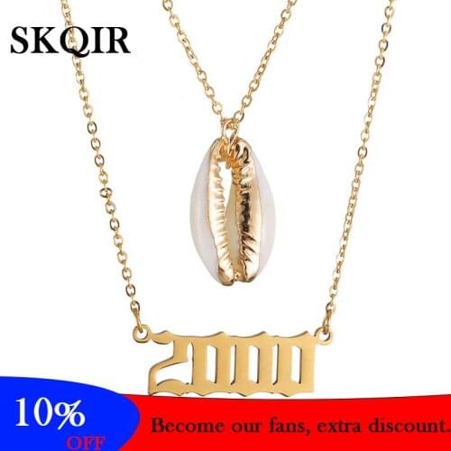Fashion Beach Shell Double Pendant Necklace Personalized Custom Year Number 1980-2019 Birth Year Anniversary Women Jewelry Gift