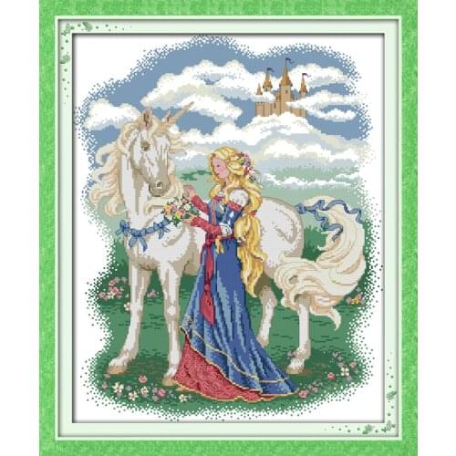 White horse and princess Cross Stitch Kit Home Decorative 11CT14CT DMC Chinese Embroidery Needlework Easy DIY Cross-stitch set