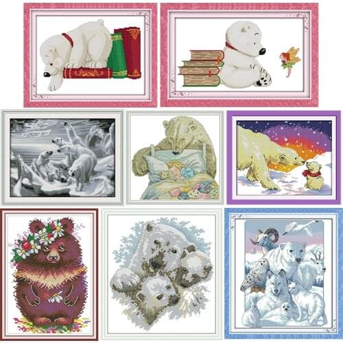 Polar Bear Series Counted Cross Stitch Kits 11CT 14CT Printed Pattern Crafts DMC Fabric Sewing Needlework Embroidery Sets Decor