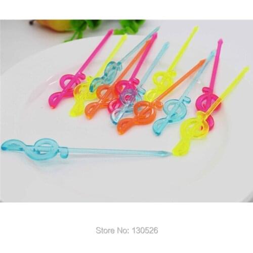 New 100pcs Colorful Plastic Musical Note Shape Food Fruit Fork Picks Set for Party Cake Dessert Fork Set Kitchen Accessories