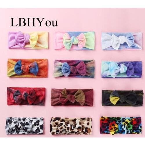 2020 New Tie-Dye Prints Bows Width Headbands Super Elastic Knitted Knots Head Wraps Baby Girls Hair Accessories