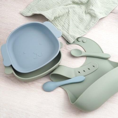 Newly Designed Childrens Tableware Silicone Newborn Bibs Feeding Bowl Non-slip Childrens Suction Plate Baby Spoon Feeder