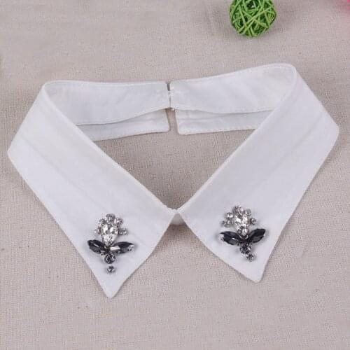 New Decorative White Black Fabric Shirt Sweater Handmade Beading Rhinestone Fake False Collar Choker Detachable Necktie Collars