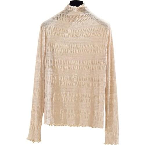 Half high collar polo point long sleeve t-shirt womens autumn new inboard shirt slim top