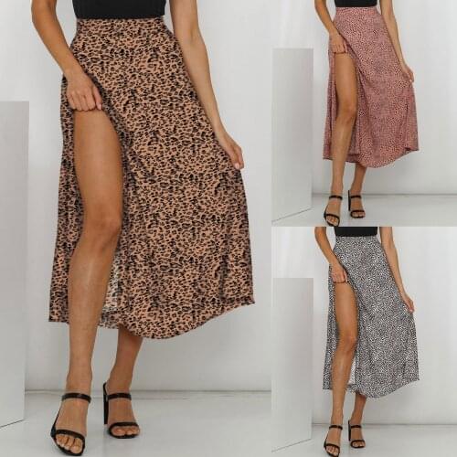 SAGACE Split Print Chiffon high waist womens skirt A-line skirt, 2021 summer fashion new womens clothing Korean version