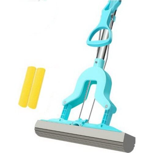 140208/Mops Floor Cleaning Fold Squeeze Water Sponge Mop, Stainless Steel Rod Rubber Can Stretch Cotton Absorbent Mop