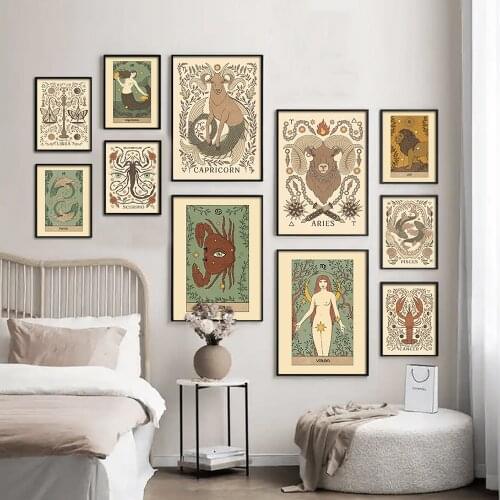 Constellation Nursery Wall Art Canvas Poster Print Astrology Boho Cancer Zodiac Astrology Painting Water Star Decoration Picture