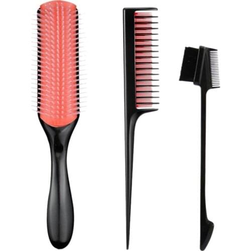 3-Piece Entangled Hair Comb, 3-Layer Teasing Comb with Rat Tail, Suitable for Hair From 3A to 4C