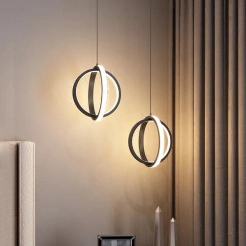 19W Bedroom Bedside LED Pendant Light Round Ring Restaurant Dining Room Pendant Lamps Bar Foyer Suspension Hanging Light