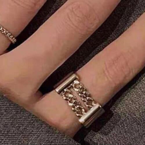 Technology News Women Fashion Double Link Chains Wide Surface Golden Women Rings Stainless Steel Party Wedding Accessories 2021
