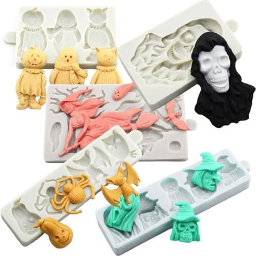 Halloween Party Pastry Decoration Skeleton Ghosts Witch Bat Cat Silicone Fondant Mould Cake Molds Sugarcraft Baking Tools