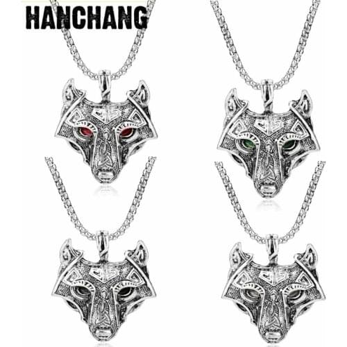 Norse Vikings Of The Necklace Norse Wolf Head Pendant Necklace Animal Wolf Head 4 Colors Eye Drop Shipping
