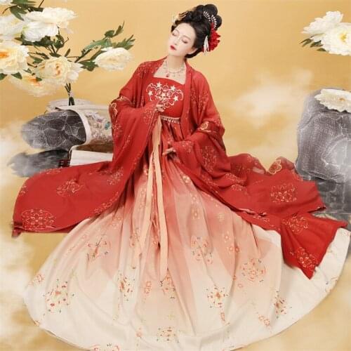 New Hanfu Suit For Women Adult Chinese Traditional Female Daily Clothes Tang Dynasty Ancient Costumes Blue Red Hanfu DQL5803