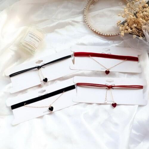 Korean Fashion Velvet Rope Chain Choker Necklaces for Women Cute Heart and Pearl Pendant Short Clavicle Neck Jewelry Gifts FS36