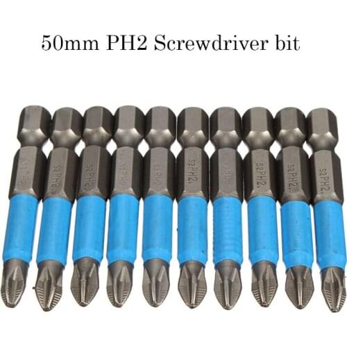 10Pcs Ph2 Phillips Screwdriver 50mm Magnetic Screw Driver Insert Bit Non Slip Screwdriver Drill Bits Hex Shanked Screwdriver Bit