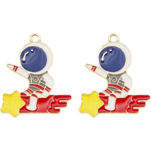 4pcs/pcs Spacecraft jewelry making Cartoons Star Rocket Necklace pendant charms bracelet metal Funny pendants dangle Charms New