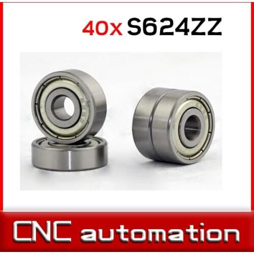 40pcs 624 S624ZZ S624-2Z 4*13*5 Miniature stainless steel deep groove Radial shaft ball bearing