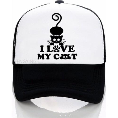 I Love My Cat print baseball cap Casual Cotton Hipster Funny hip-hop mesh cap summer trucker hat