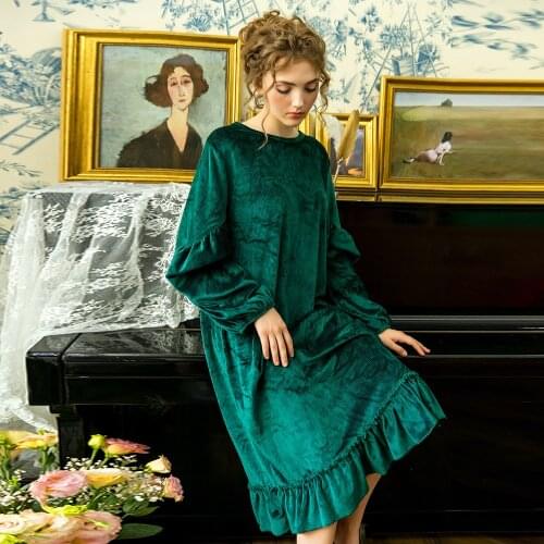 Home Skirt Ladies Long Sleeve Nightdress Lantern Sleeve Loose Warm Nightgown Women Autumn/Winter Thicken Kimono Robe New