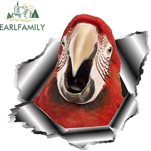 EARLFAMILY 13cm x 12.5cm 3D Parrot Car Sticker Torn Metal Car Window Bumper Decal Reflective Stickers Animal Car Styling Decals