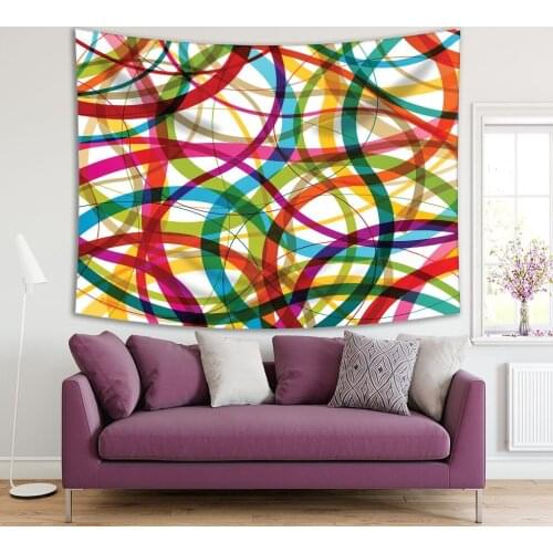 Tapestry Colorful Waves Lines Modern Decorative Artwork Summer Colors Green Red Yellow Printed