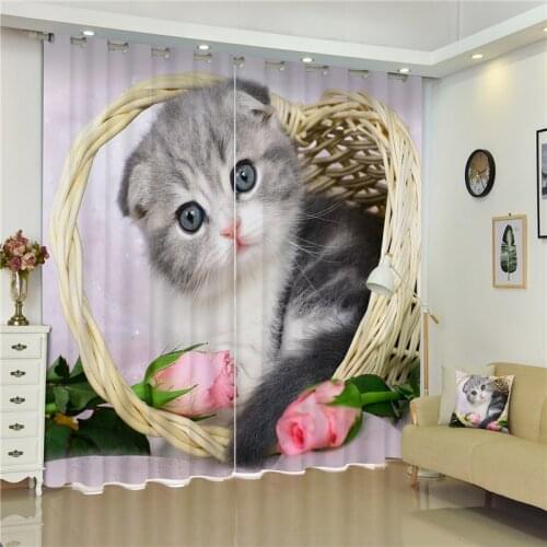 Customized Lovely cat Luxury 3D Blackout Window Curtain Drapes For Living room Bed room Hotel Wall Tapestry Cortinas
