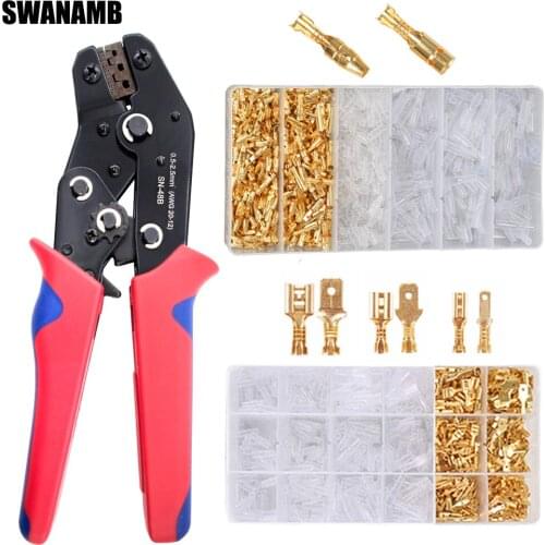Wire Terminal Crimping Tool Kit Ratcheting Wire Crimper 0.5-2.5mm² with Female Male Spade Connectors Bullet Connectors Terminals