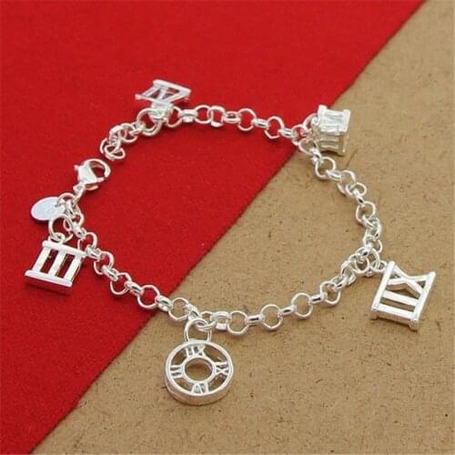 Classic 925 Sterling Silver Bracelet 8 Inch Roman Numerals Bracelet For Woman Party Charm Jewelry Gift