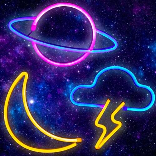 3 Pieces Neon Lights For Wall Decor, LED Colorful Cloud Neon Lights Planet Neon