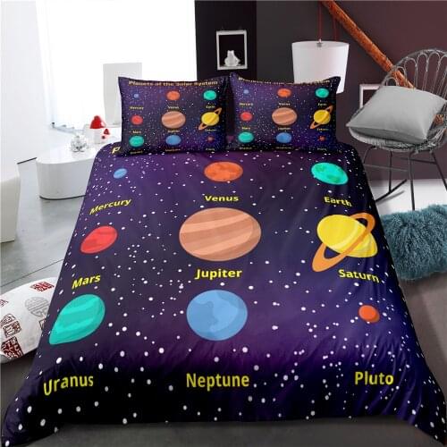 Planet Space Bedding Sets Cartoon Universe Duvet Cover Bedding Set King Queen Bed linen Bedclothes Dropshipping