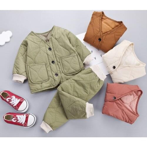 2019 Korean Style Winter Autumn Children Clothes Baby Boys Girls Casual Clothing Set Jacket Coat+Pants Kids Warm Outerwear