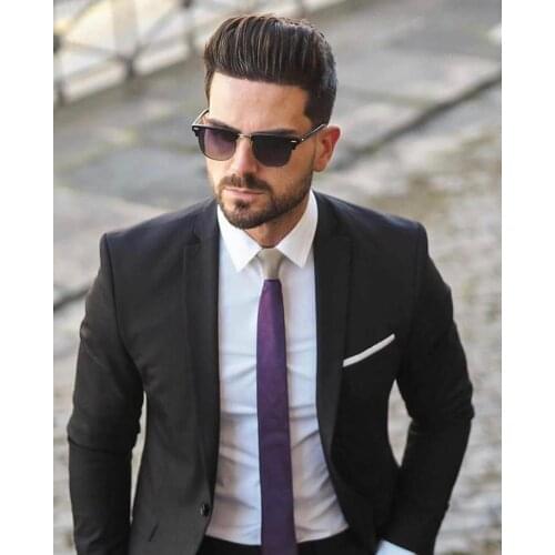 2 Pieces Notched Lapel Two Button Black Men Suit Slim Fit Groom Tuxedos Wear Custom Made Business Prom Suit(Jacket+Pants+Tie)