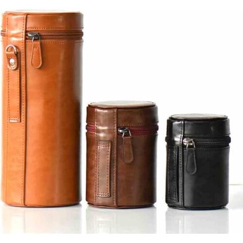 Leather Camera Lens Bag Retro Hard PU Lens Case for Canon Nikon Sony Pentax Fujifilm Tamron Sigma Lens Pouch Protector