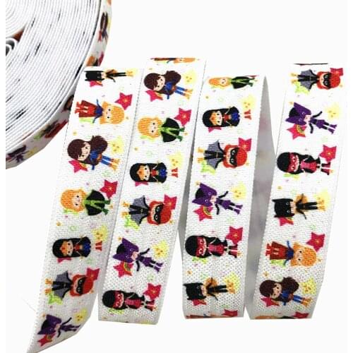 Halloween party 16mm Bat ribbon printed Fold over elastic FOE Webbing DIY handmade materials decoration accessory 5/8'' 10 yard