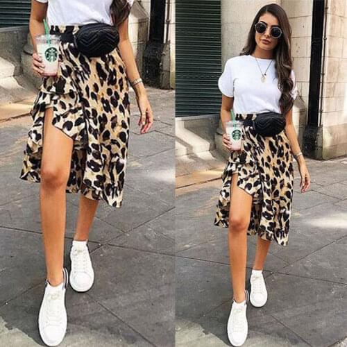 2020 Hot Sell New High Waist Asymmetric Stretch Leopard Skirt for Women Party Bodycon Skirt